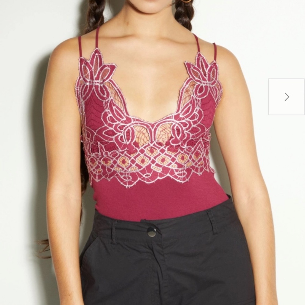 Burgundy Contrast Crochet Crisscross Bodysuit